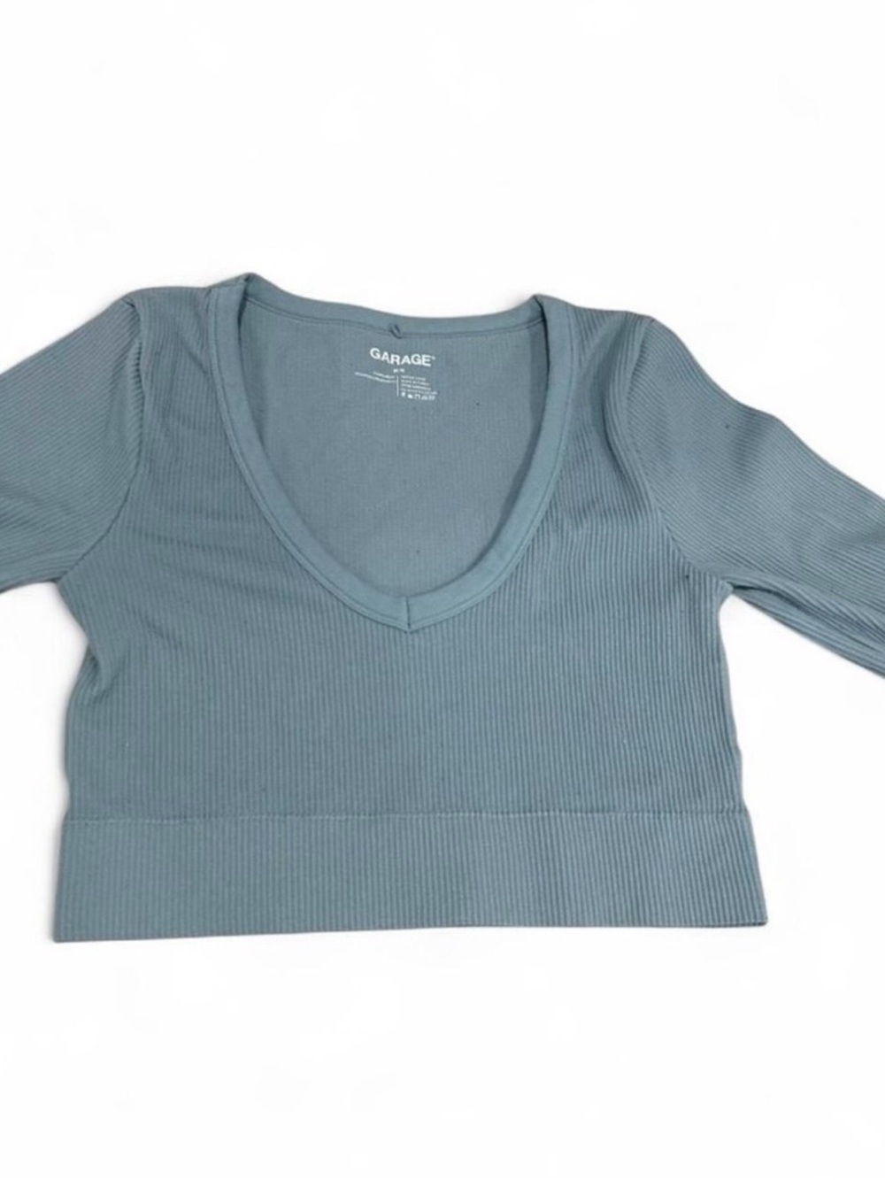 Garage Ribbed V-Neck Crop Top in Slate Blue-Grey